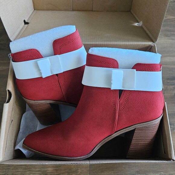 NIB Red Stacked Heel Booties, 9 - Picture 4 of 5